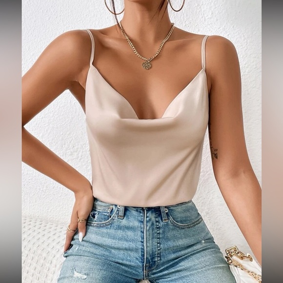 Boho champagne cowl neck draped cami top - Picture 2 of 11